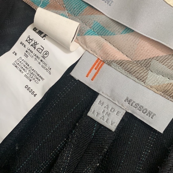 Missoni Wool wide casual career Trousers‎ in Black Pinstripe green size 8 - Picture 10 of 14